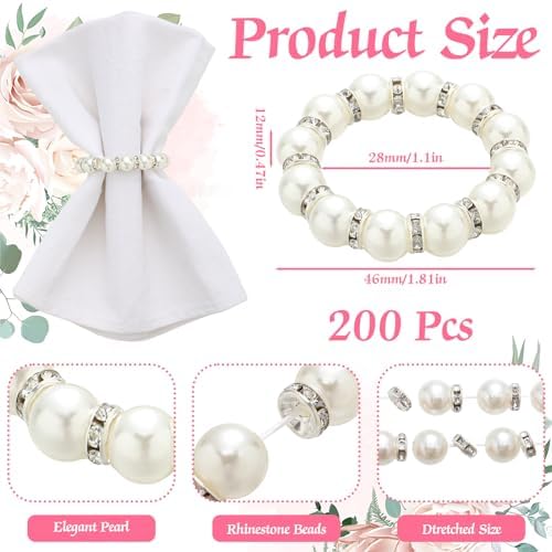 Elegant Silver Napkin Rings with Beaded White Rhinestone for Formal Events