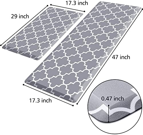 KMAT Kitchen Mat Set 2PCS 047inch grey
