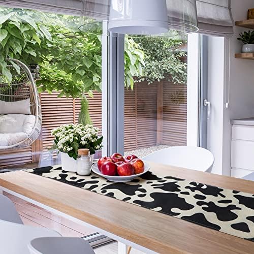 2 Pcs Linen Cow Print Table Runners Farm Black White Cowhide Tablecloth