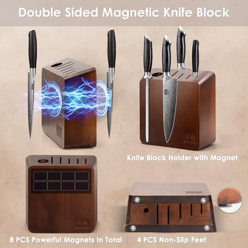 Magnetic Knife Block Stand with 8 Pcs Strong Magnets Universal Kitchen Knife Organizer