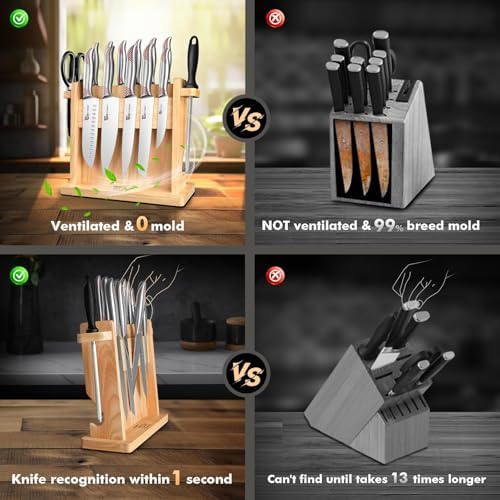 Premium Japanese-Klein 14-Piece Knife Set With Enameled Handle And Wooden Block
