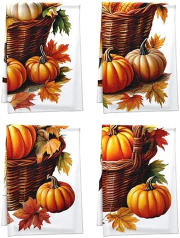 Oeuct Handmade Fall Dish Towels Rustic Autumn Leaves Dishcloth Set 16x24