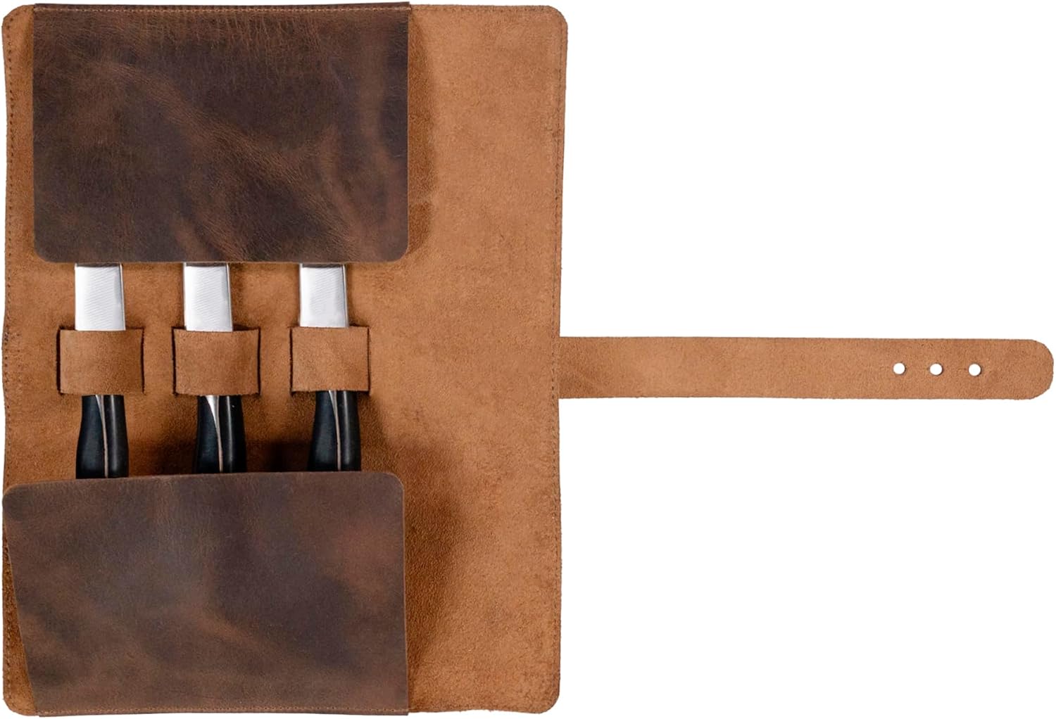 Rectangular Knife Roll Portable Organizer Travel Bag Bourbon Brown Leather