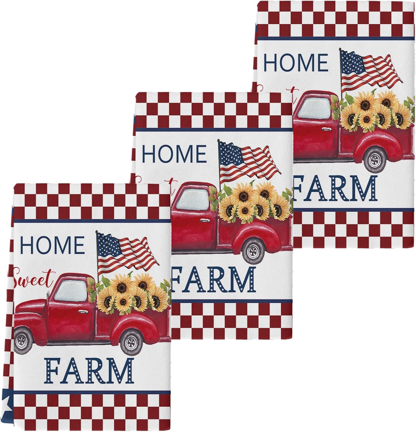 YOUNGKIDS Kitchen Towels Pack of 3 Farm Truck Design