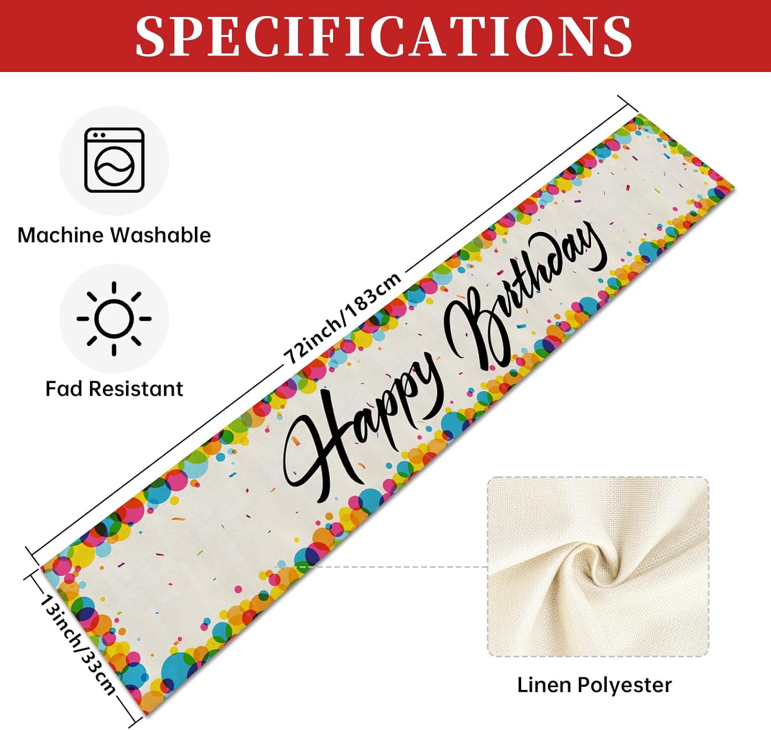 Happy Birthday Table Runner Colored Circles