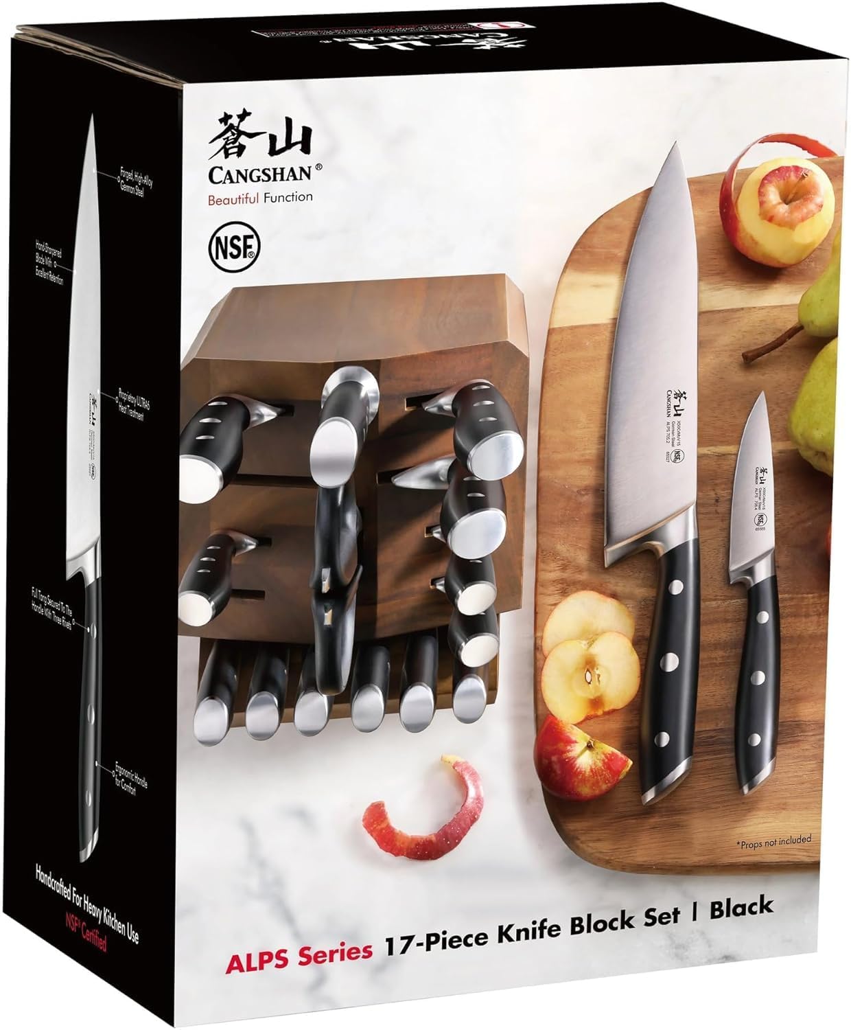 Cangshan Alps Series 17-Piece Knife Block Set Acacia Black