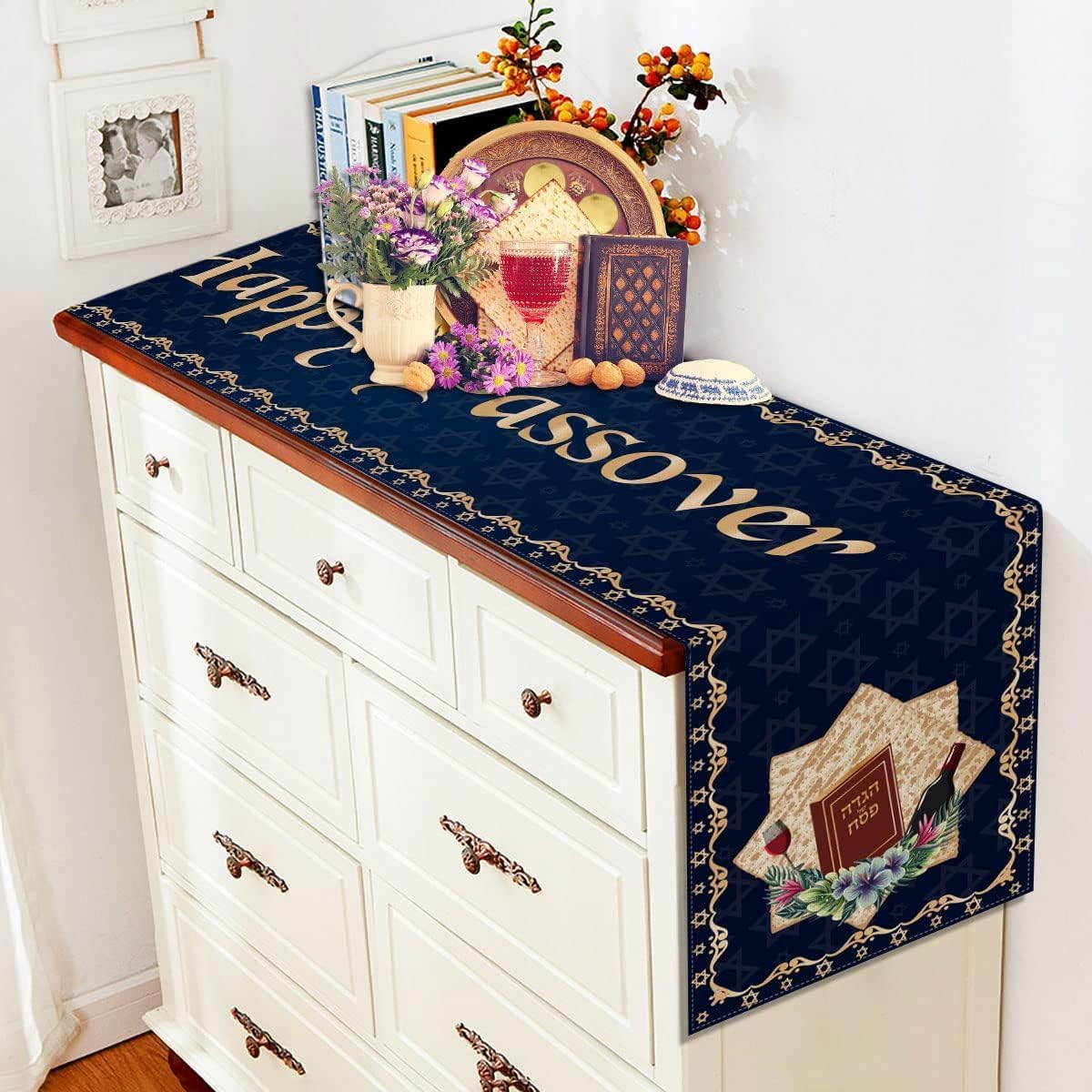 Vohado Happy Passover Table Runner Pesach Star of David Elegance 13x90