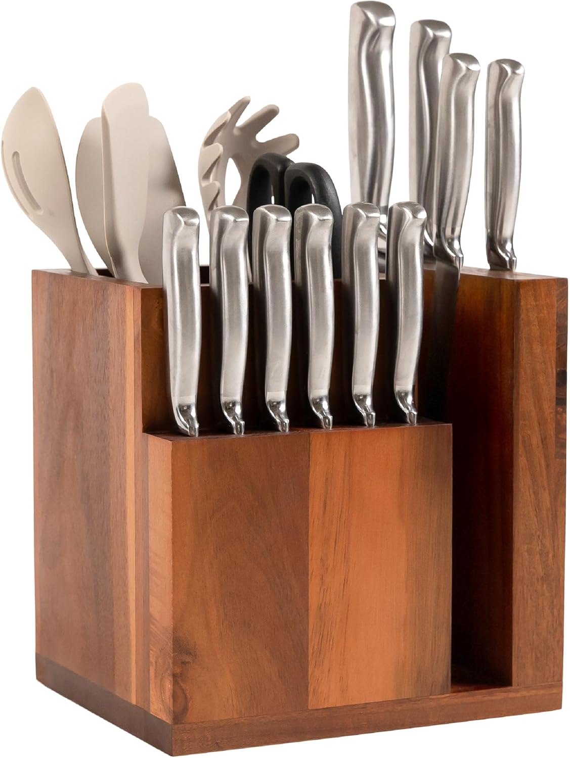 Premium Acacia Kitchen Knife Holder with Magnetic Storage