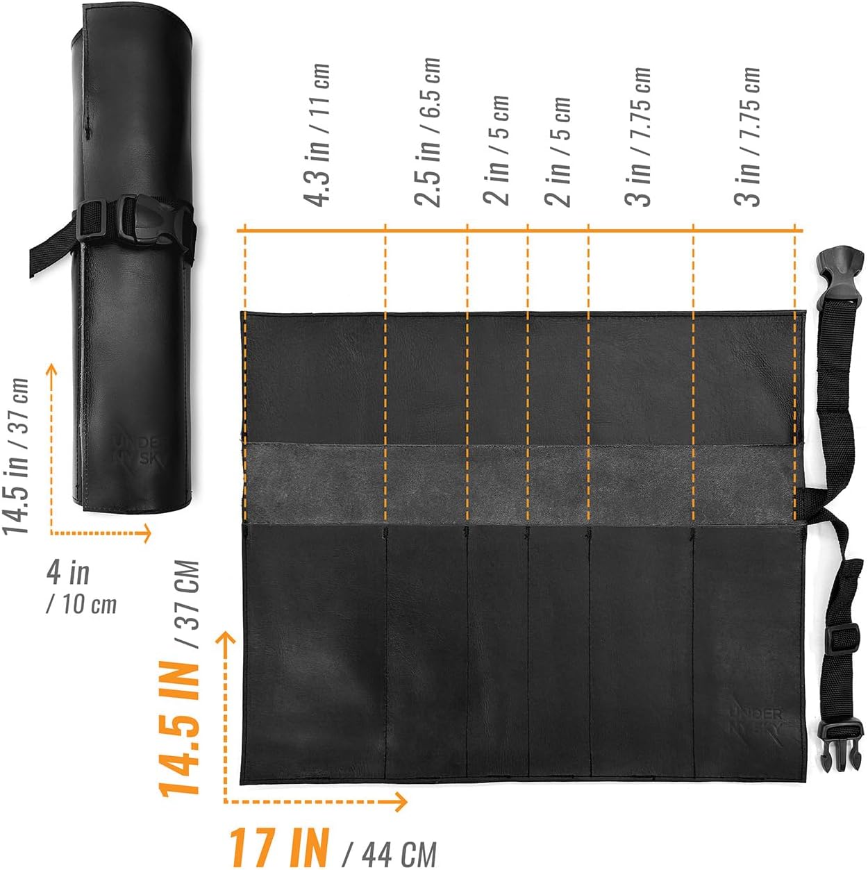 Under NY Sky Genuine Leather Knife Roll Case - 6 Slots - Black
