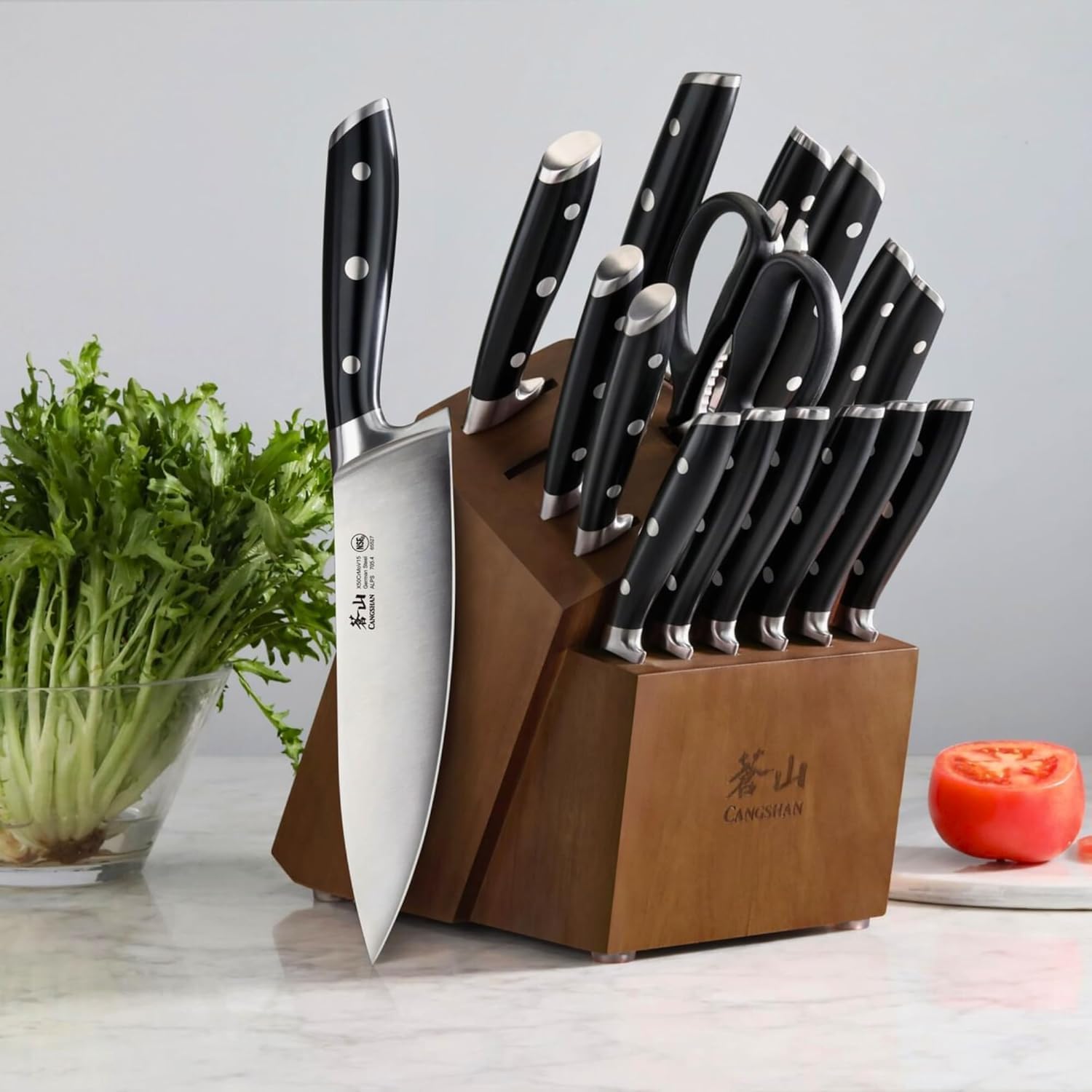 Cangshan Alps Series 17-Piece Knife Block Set Acacia Black