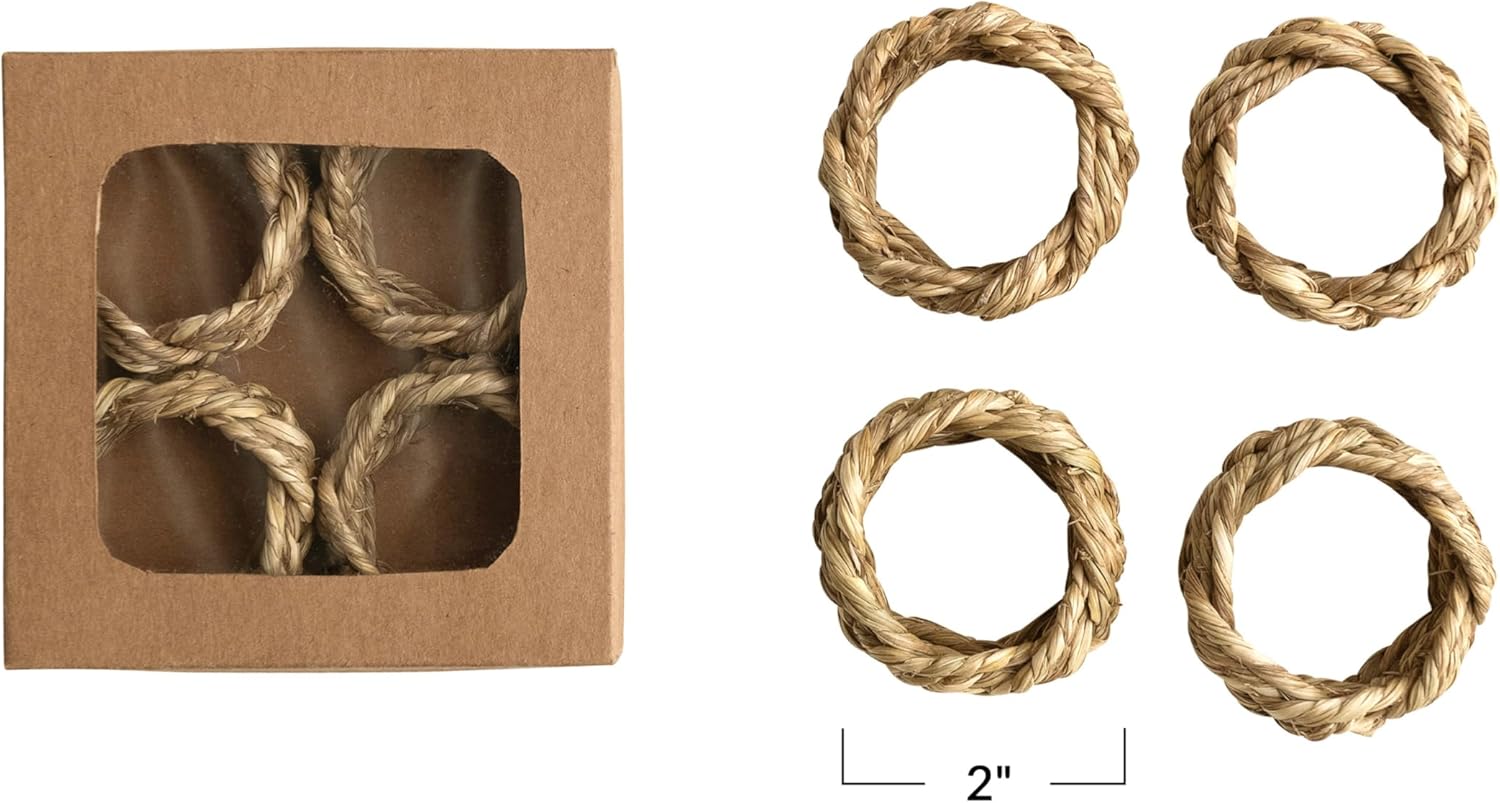 Creative Co-Op 2 Inches Round Braided Seagrass Napkin Rings Set of 4