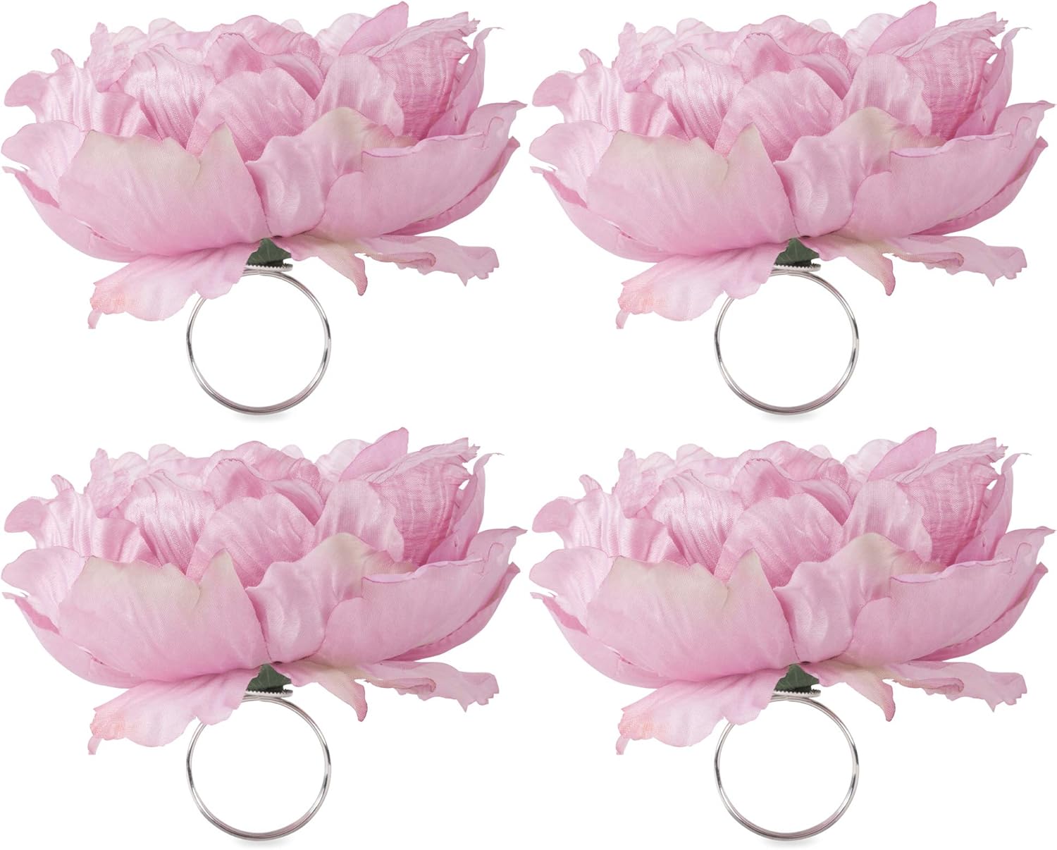 DII Beautiful Pink Peony Napkin Rings 4 Piece Set