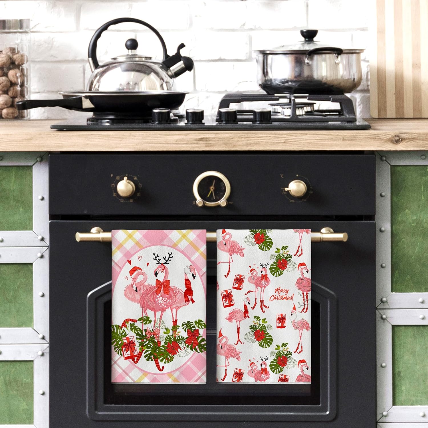 Flamingo Christmas Dish Towels - 18x26 Inches