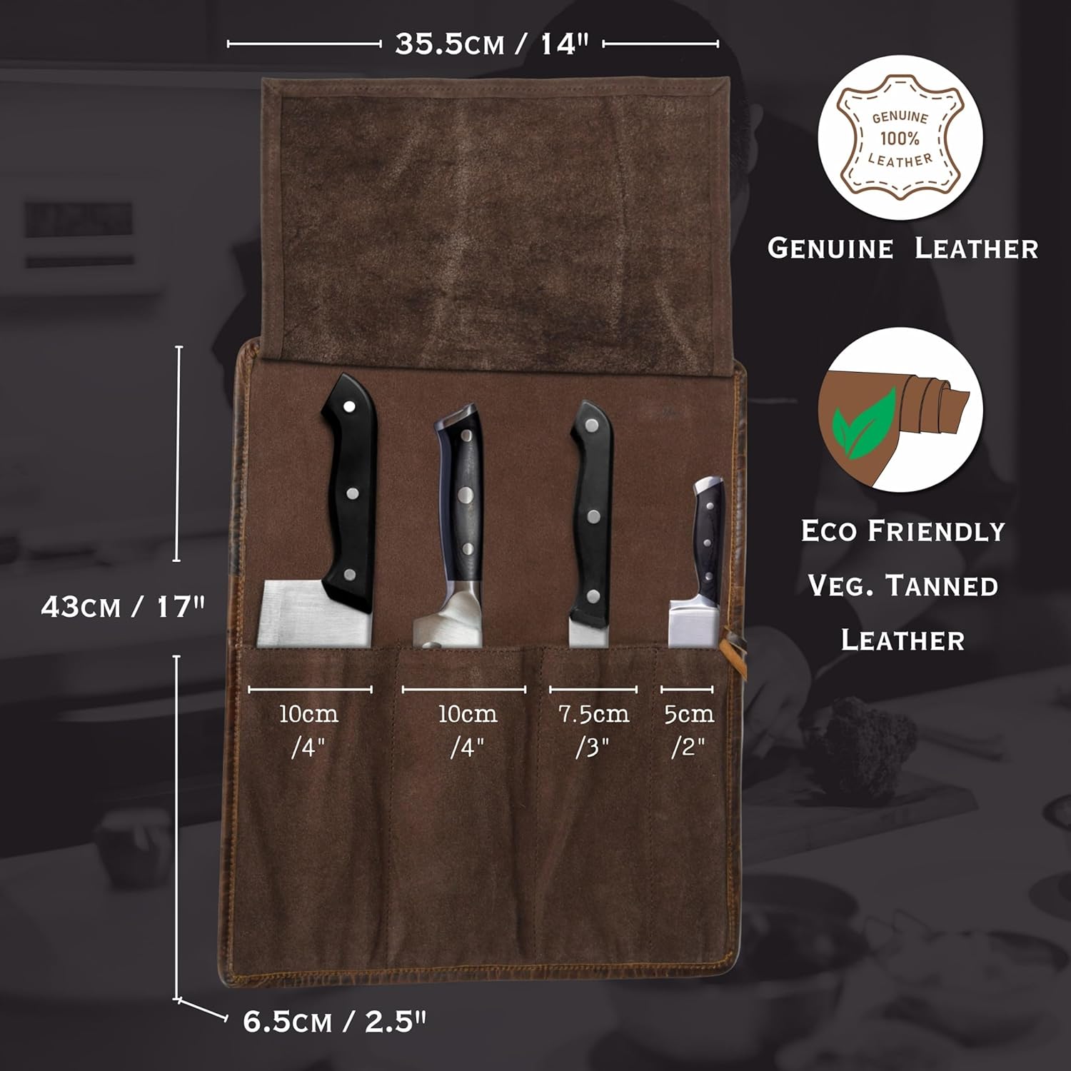 Genuine Buffalo Leather Travel Knife Case for Men Women Artist Chef Gift