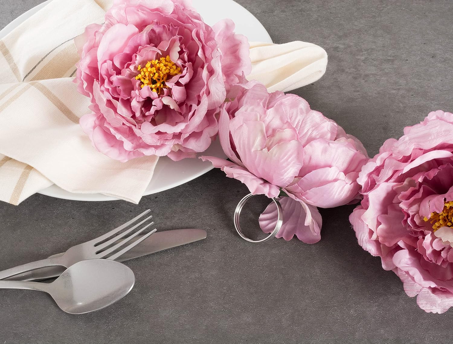 DII Beautiful Pink Peony Napkin Rings 4 Piece Set
